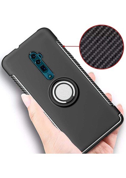 Oppo Reno 10x Zoom Yüzük Standlı Armor Silikon Kılıf - Siyah modelleri