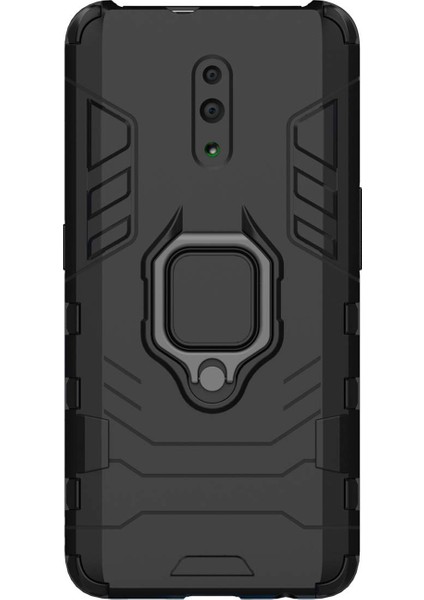 Oppo Reno Batman Serisi Yüzük Standlı Armor Kılıf - Siyah