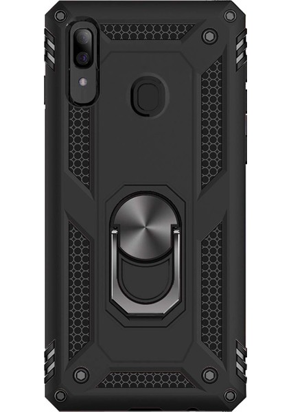 Samsung Galaxy A20 Anka Serisi Yüzük Standlı Armor Kılıf - Siyah