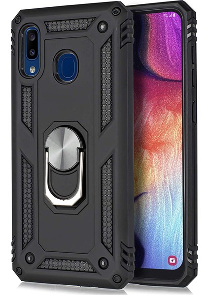 Samsung Galaxy A20 Anka Serisi Yüzük Standlı Armor Kılıf - Siyah fiyatları