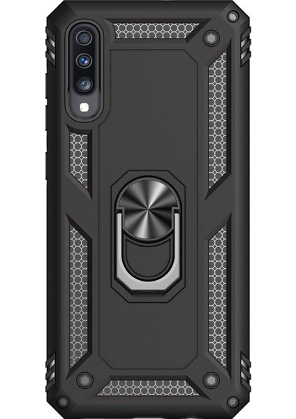 Samsung Galaxy A70 Anka Serisi Yüzük Standlı Armor Kılıf - Siyah