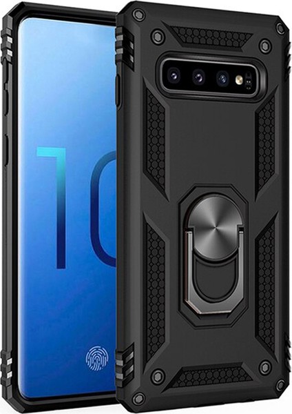 Samsung Galaxy S10 Anka Serisi Yüzük Standlı Armor Kılıf - Siyah fiyatları