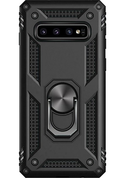 Samsung Galaxy S10 Plus Anka Serisi Yüzük Standlı Armor Kılıf - Siyah