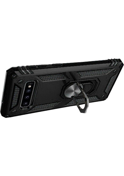 Samsung Galaxy S10 Plus Anka Serisi Yüzük Standlı Armor Kılıf - Siyah
