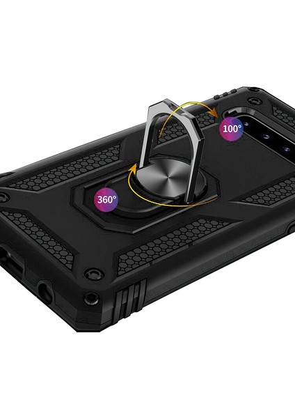 Samsung Galaxy S10 Plus Anka Serisi Yüzük Standlı Armor Kılıf - Siyah