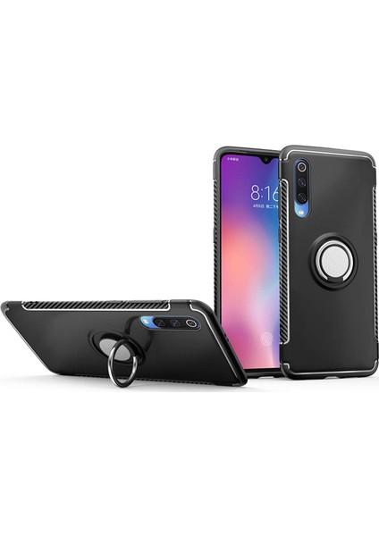 Xiaomi Mi 9 Explorer Yüzük Standlı Armor Silikon Kılıf - Siyah fiyatları