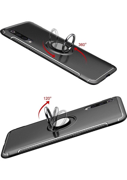 Xiaomi Mi 9 Explorer Yüzük Standlı Armor Silikon Kılıf - Siyah fırsatları