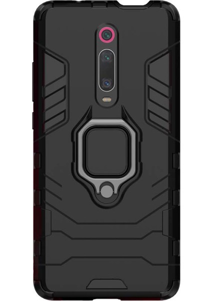 Xiaomi Mi 9T - Mi 9T Pro Batman Serisi Yüzük Standlı Armor Kılıf - Siyah