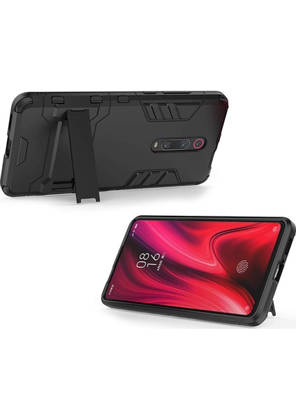 Xiaomi Mi 9T Alfa Serisi Armor Standlı Perfect Koruma Kılıf - Siyah