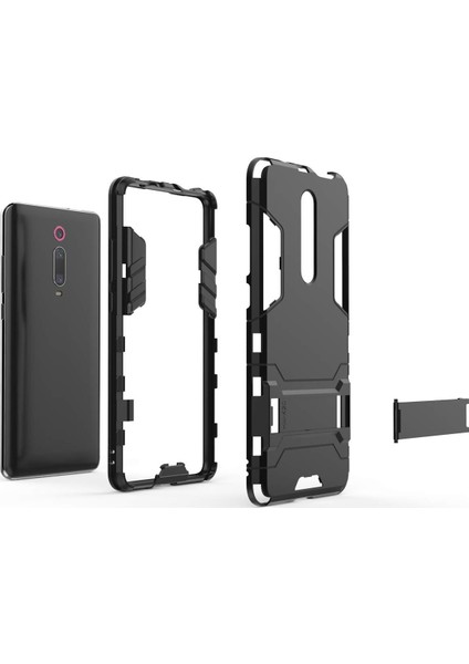 Xiaomi Mi 9T Alfa Serisi Armor Standlı Perfect Koruma Kılıf - Siyah