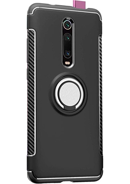 Xiaomi Redmi K20 Yüzük Standlı Armor Silikon Kılıf - Siyah