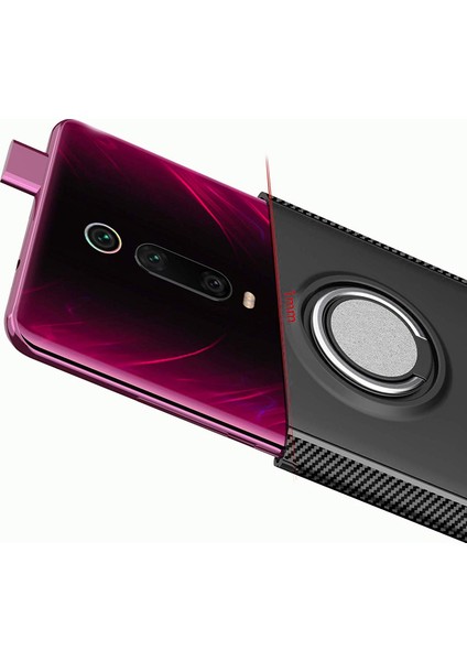 Xiaomi Redmi K20 Yüzük Standlı Armor Silikon Kılıf - Siyah modelleri