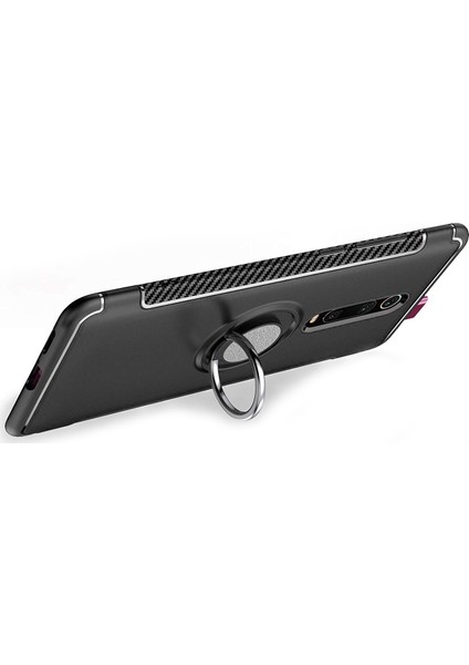 Xiaomi Redmi K20 Yüzük Standlı Armor Silikon Kılıf - Siyah fırsatları
