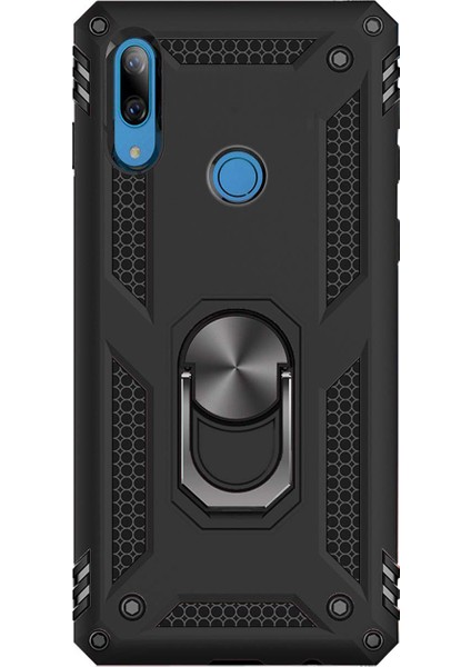 Xiaomi Redmi Note 7 - Redmi Note 7 Pro Anka Serisi Yüzük Standlı Armor Kılıf - Siyah