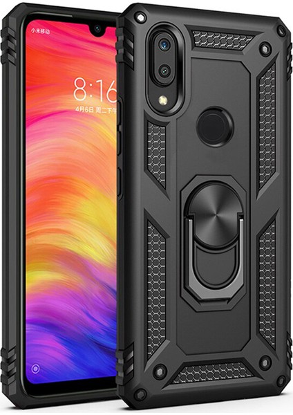 Xiaomi Redmi Note 7 - Redmi Note 7 Pro Anka Serisi Yüzük Standlı Armor Kılıf - Siyah