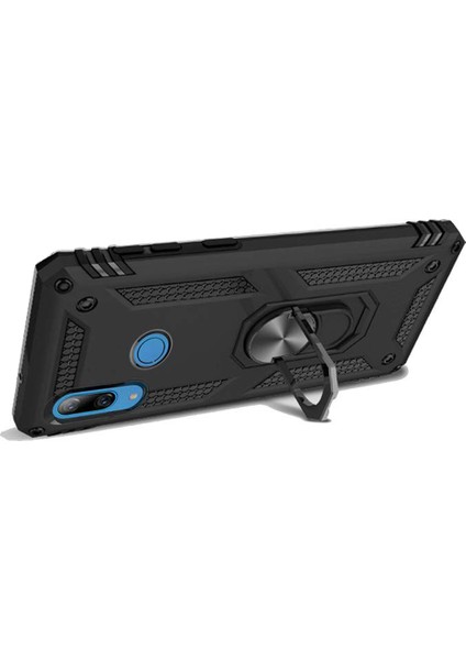 Xiaomi Redmi Note 7 - Redmi Note 7 Pro Anka Serisi Yüzük Standlı Armor Kılıf - Siyah