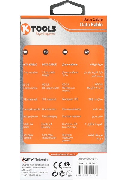 3 In 1 2A Universal Data Kablosu 120cm