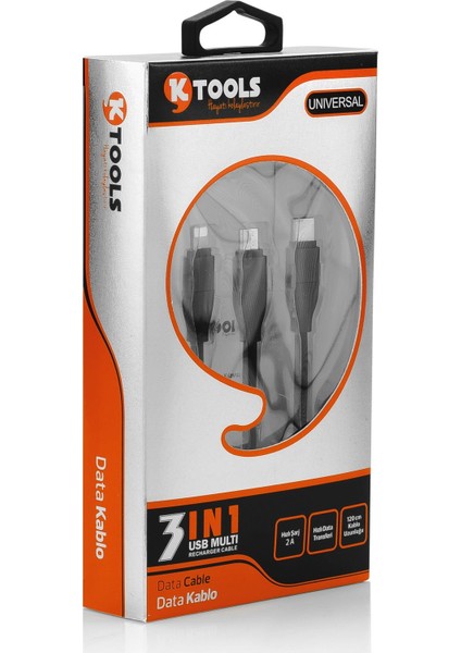 3 In 1 2A Universal Data Kablosu 120cm