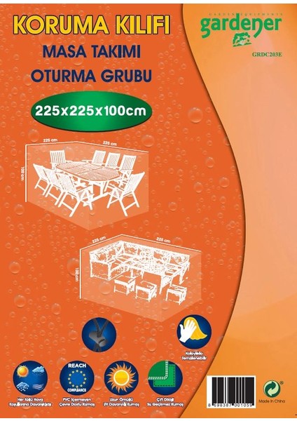 GRDC203E Masa Takımı / Oturma Grubu Koruma Örtüsü / Kılıfı PE (225 cm x 225 cm x 100 cm)