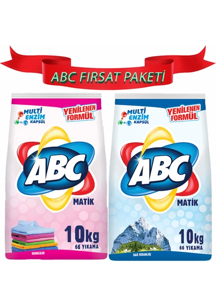 Abc Matik Renkliler Için Özel Toz Deterjan 10 kg + Abc Dağ Ferahlığı Parlak Beyazlar 10 kg