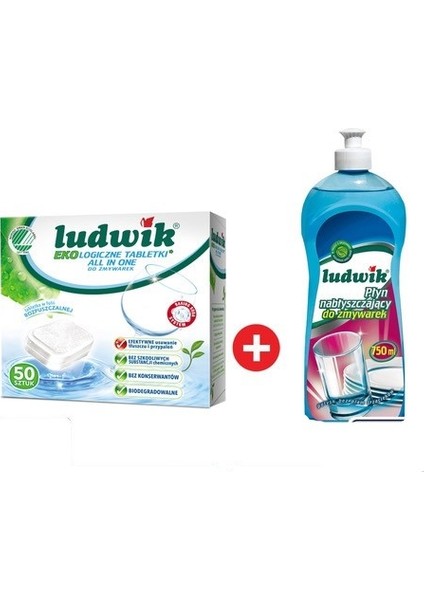 Hepsi Bir Arada Ekolojik Bulaşık Makine Tableti 50 Yıkama + Ludwik Bulaşık Makine Parlatıcısı 750 ml