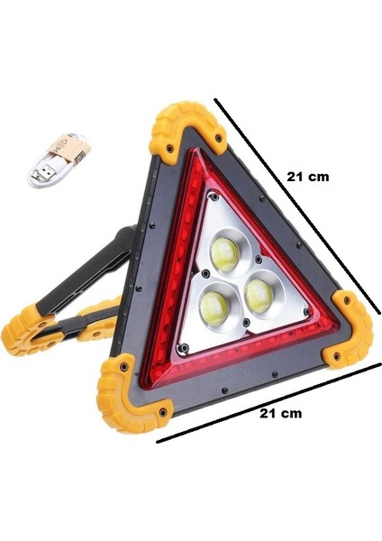 Reflektör / Fener Üçgen 3 Ledli Çakarlı Şarj Edilebilir Pilli