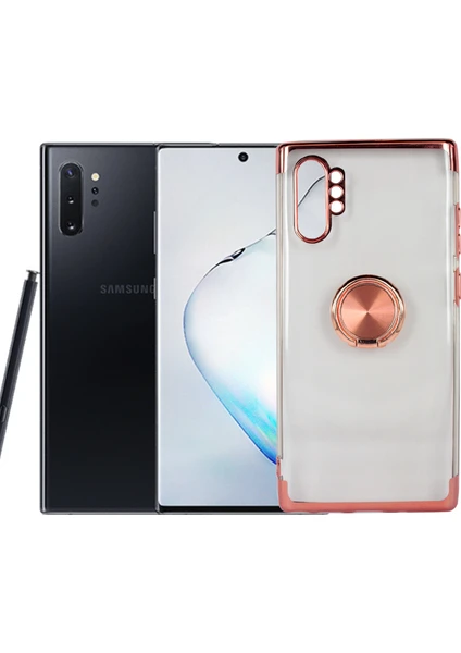 Case 4U Samsung Galaxy Note 10 Plus Kılıf Yüzüklü Standlı Manyetik Silikon Gess Arka Kapak Rose Gold