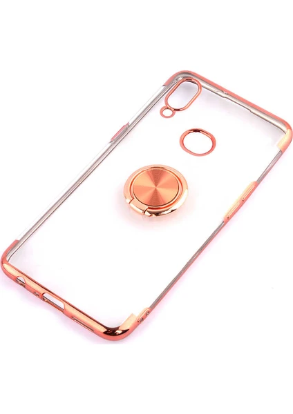 Case 4U Samsung Galaxy A10S Kılıf Yüzüklü Standlı Manyetik Silikon Gess Arka Kapak Rose Gold