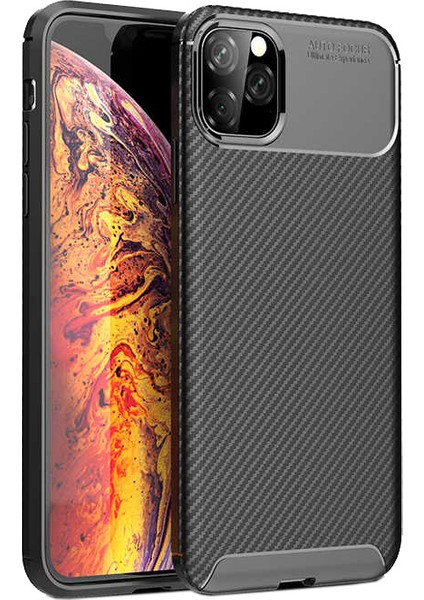 Apple iPhone 11 Pro Max Kılıf Rugged Armor Karbon Desenli Lüx Negro Silikon Arka Kapak Siyah