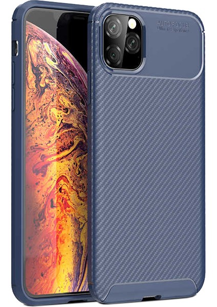Apple iPhone 11 Pro Max Kılıf Rugged Armor Karbon Desenli Lüx Negro Silikon Arka Kapak Lacivert