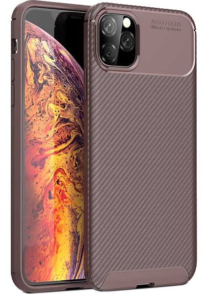 Apple iPhone 11 Pro Max Kılıf Rugged Armor Karbon Desenli Lüx Negro Silikon Arka Kapak Kahverengi