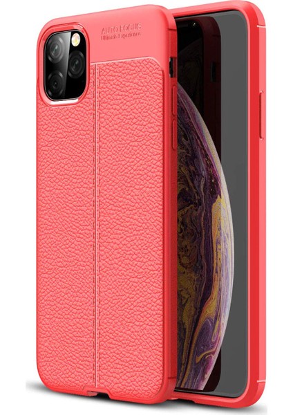 Apple iPhone 11 Pro Uyumlu Kılıf Darbeye Dayanlıklı Deri Görünümlü Niss Silikon Arka Kapak Kırmızı