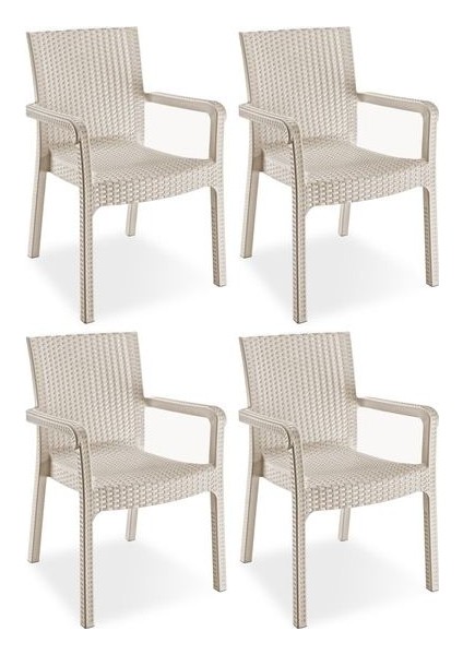 Rattan Koltuk Rattan Bahçe Balkon Sandalyesi Kapuçino (4 Adet)