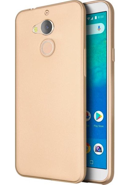 General Mobile GM 8 Kılıf Premium Mat Silikon Kılıf + Esnek Nano Cam Altın