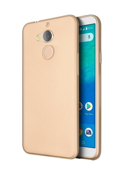 General Mobile GM 8 Kılıf Premium Mat Silikon Kılıf + Temperli Cam Altın