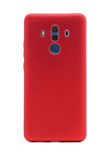 Huawei Mate 10 Pro Kılıf Premier Mat Silikon Kılıf Slim Fit + Temperli Cam Kırmızı