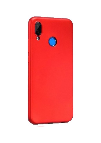 Huawei P20 Lite Kılıf Premier Mat Silikon Kılıf Slim Fit + Temperli Cam Kırmızı