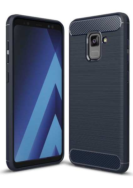 Samsung Galaxy A8 2018 Kılıf Karbon Fiber Room Silikon Kapak Kılıf Lacivert