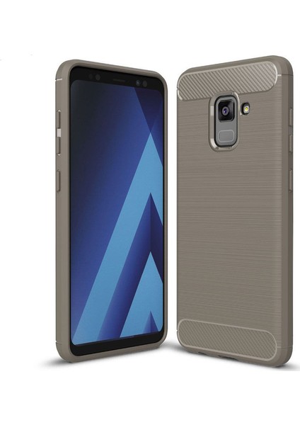 Samsung Galaxy A8 2018 Kılıf Karbon Fiber Room Silikon Kılıf + Nano Cam Gri