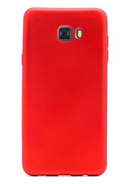 Samsung Galaxy C7 Pro Kılıf Mat Silikon Kılıf Slim Fit Simple Case + Koruyucu Cam Kırmızı