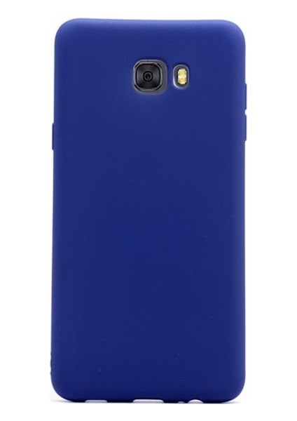 Samsung Galaxy C9 Pro Premier Kılıf Mat Silikon Kılıf Slim Fit Simple Case + Koruyucu Cam Lacivert