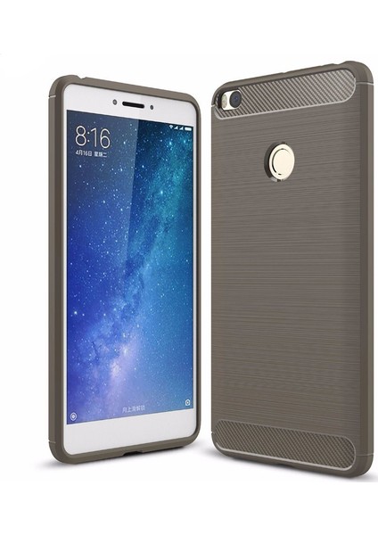 Xiaomi Mi Max 2 Rugged Armor Kılıf Karbon Fiber Room Silikon Kapak Kılıf Gri