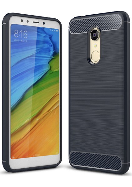 Xiaomi Redmi 5 Kılıf Room Antişok Karbon Silikon Kapak Kılıf + Nano Ekran Koruyucu Lacivert