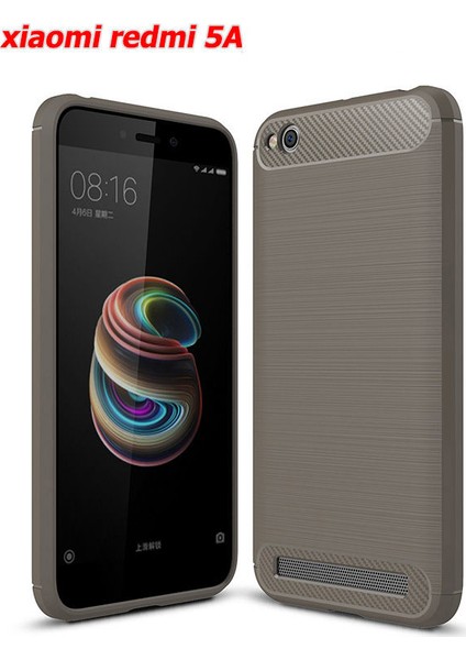 Xiaomi Redmi 5A Kılıf Karbon Fiber Room Silikon Kapak Kılıf + Cam Gri