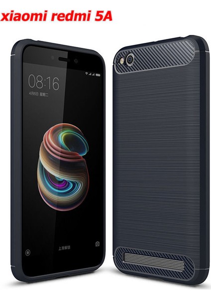 Xiaomi Redmi 5A Kılıf Karbon Fiber Room Silikon Kapak Kılıf + Nano Cam Lacivert
