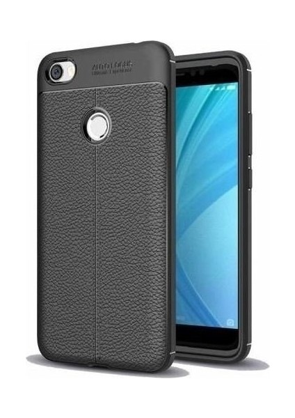 Xiaomi Redmi Note 5A Prime Deri Tasarım Zırh Kılıf Antişok Silikon Kapak Kılıf + Esnek Nano Cam Siyah