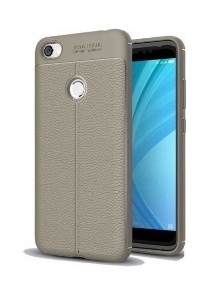 Xiaomi Redmi Note 5A Prime Deri Tasarım Zırh Kılıf Antişok Silikon Kapak Kılıf + Esnek Nano Cam Gri