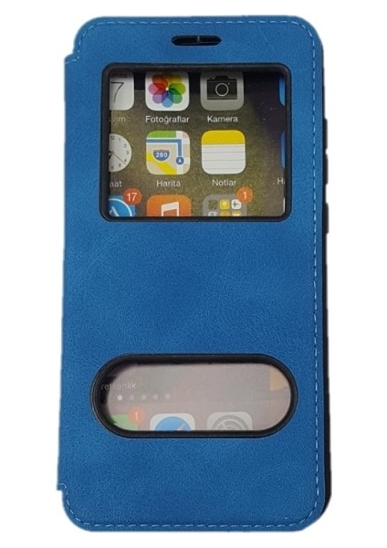 Samsung Galaxy A30 Kılıf Kapaklı Pencereli Elit Kılıf - Mavi