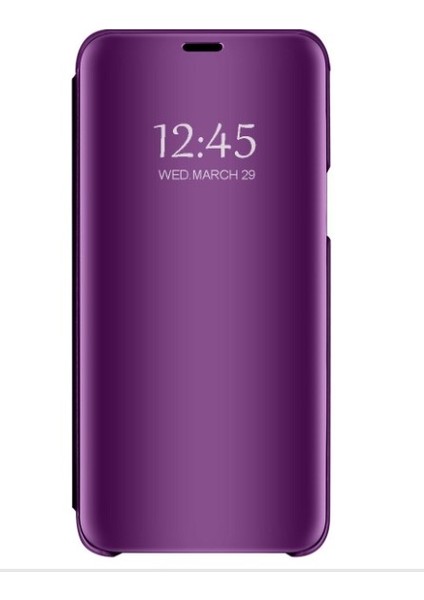 Samsung Galaxy A50 Kapaklı Kılıf Clear View Aynalı Flip Cover Wallet Kılıf Mor