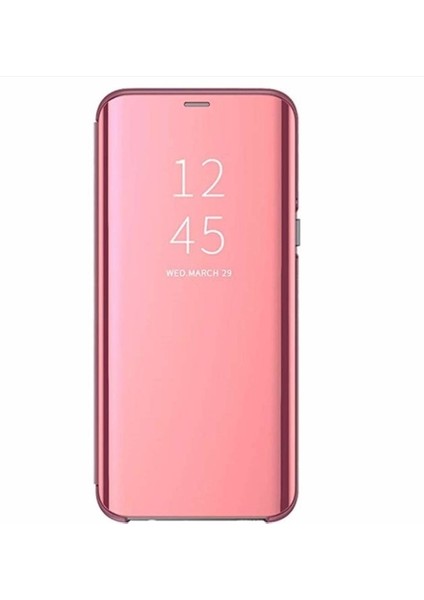 Xiaomi Redmi Note 7 Pro Kapaklı Kılıf Clear View Aynalı Flip Cover Wallet Kılıf Rose Gold
